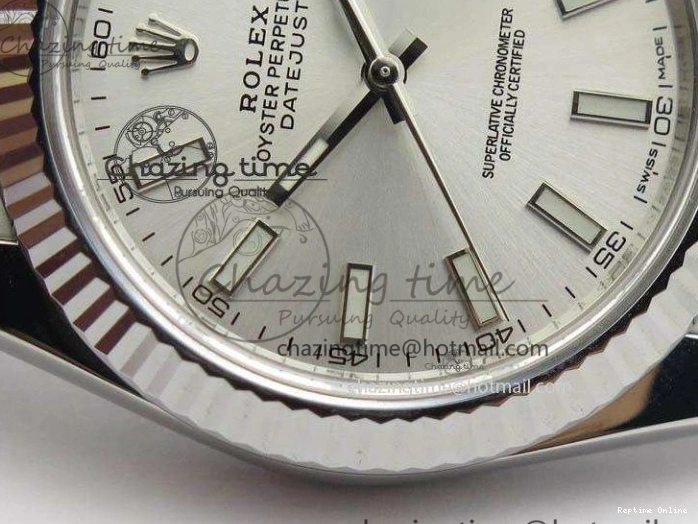 0406 EasyCare DateJust 41mm 126334 Noob 1:1 Best Edition Fluted Bezel Silver Dial On SS Oyster Bracelet A 3588